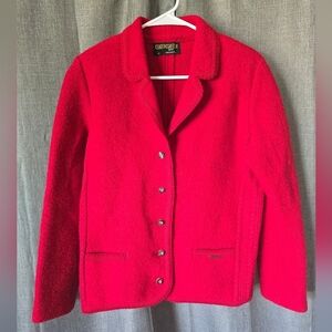Geiger Austria 40 Boiled Wool Jacket Red Cable Detail Pockets US Size 8
